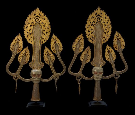 Pair Iron and Gold Symbolic Trident Trisulas