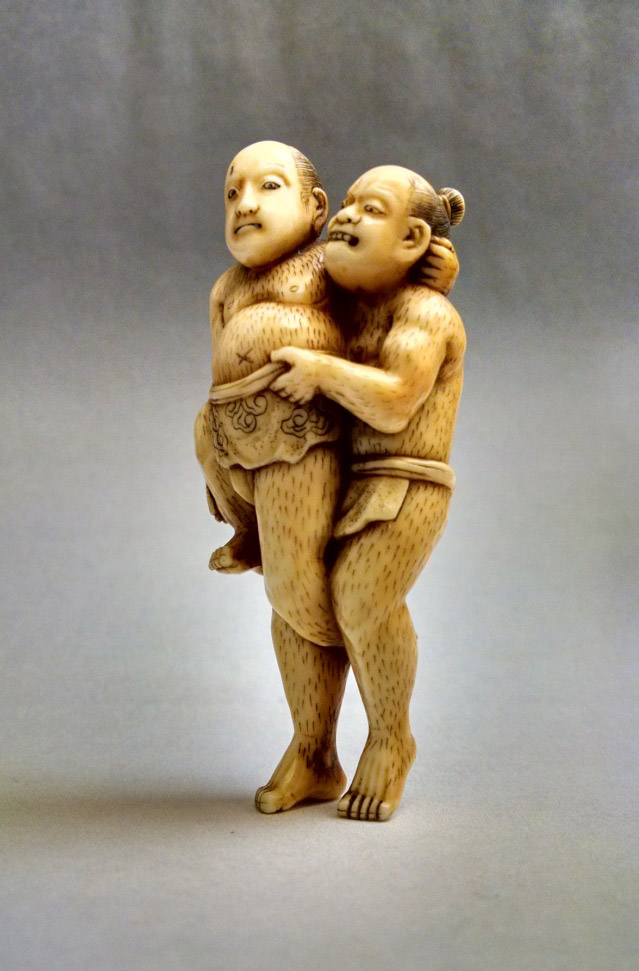 Ivory Netsuke: Two Wrestlers